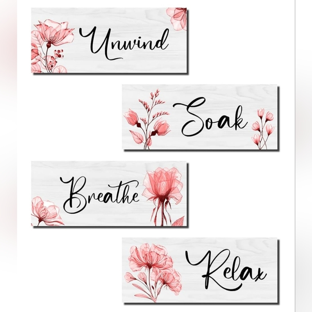 4 Pc Bathroom Wall Art: Relax Soak Unwind Breathe